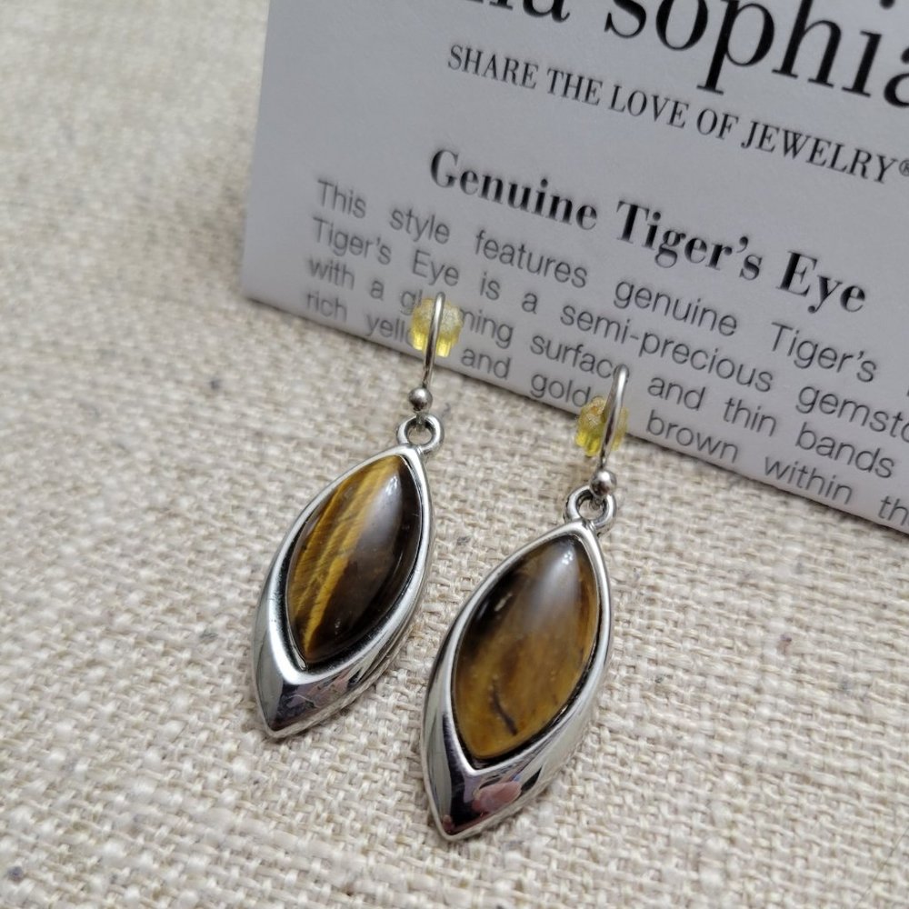 Lia Sophia Fawn pierced earrings genuine Tiger's Eye Style 22240